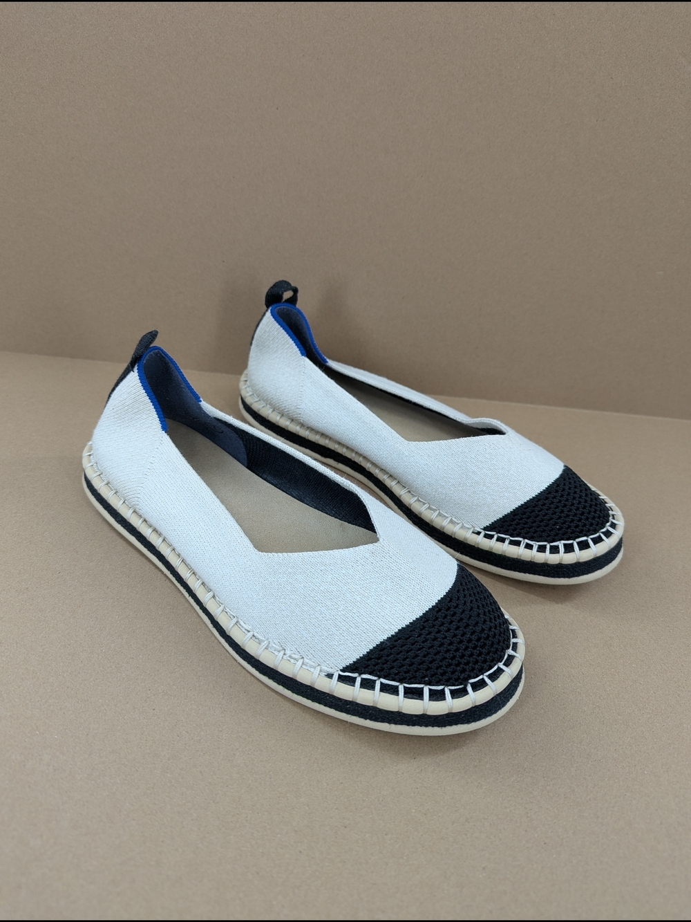 Rothy's The Espadrilles Boardwalk Flats Minimalist Chic Women's 7 Black White